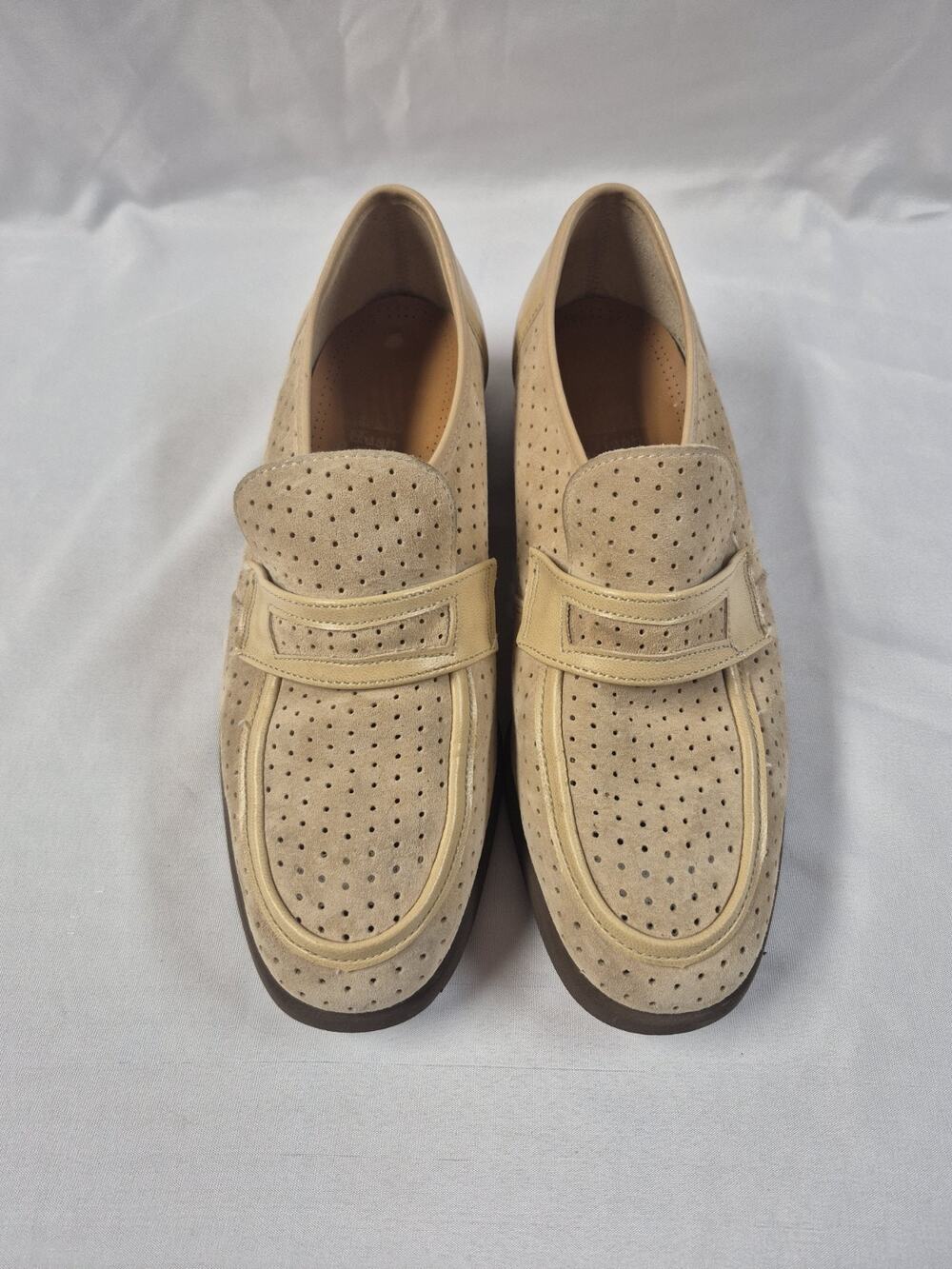 Vtg Hush Puppies Boon Phoenix Men's Size 8 Tan Suede Perforated Loafers Read Dis
